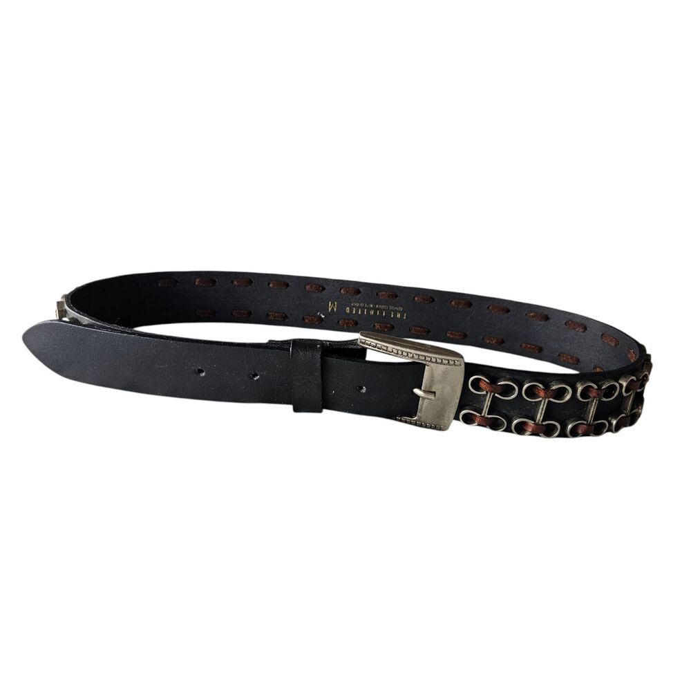 Vintage The Limited Leather Belt Womens Medium Black Italy Western Cowgirl Rodeo - Picture 2 of 9